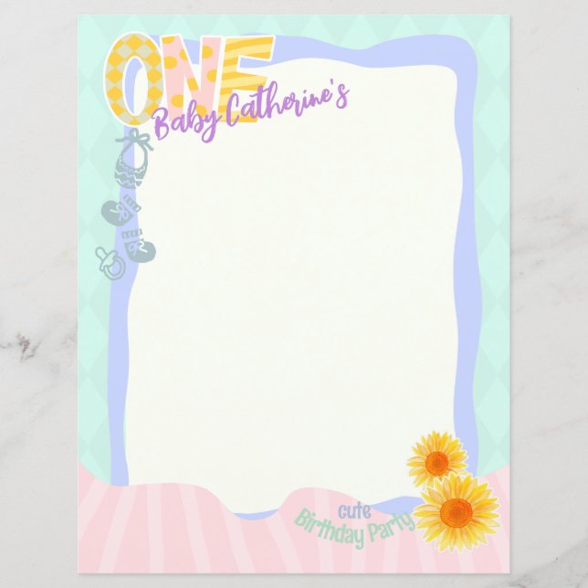 Lámina Primer cumpleaños de Cute Sunflower (Anverso)