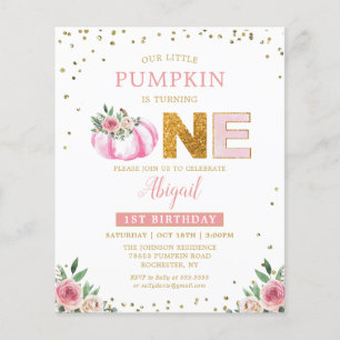 Lámina Primer cumpleaños de la flor rosa de calabaza pequ
