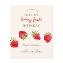 Primer cumpleaños de Strawberry Berry Watercolor d