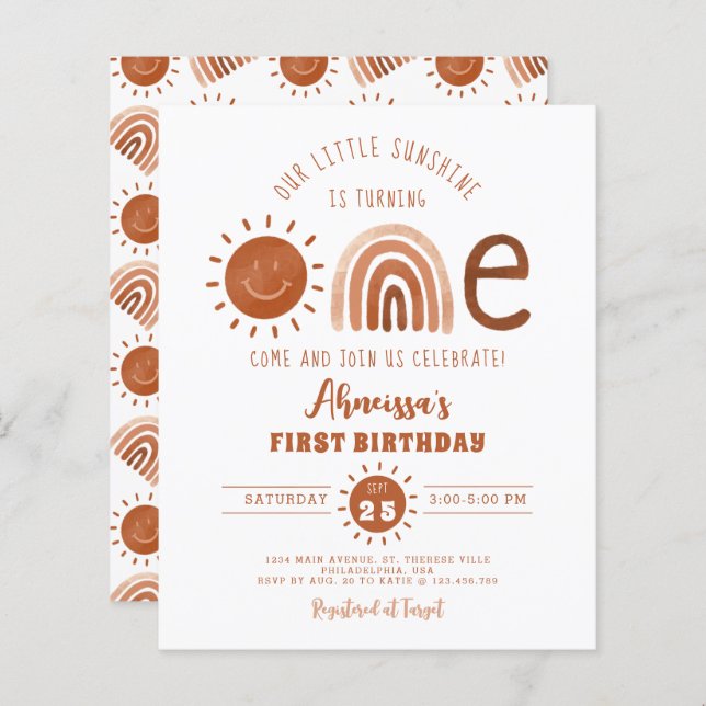 Lámina Primer cumpleaños del boho del arcoiris con poco s (Anverso / Reverso)