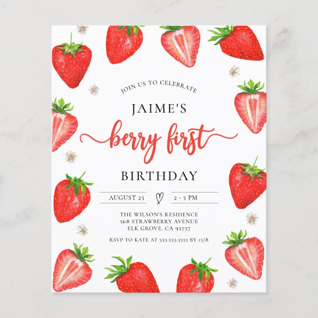 Lámina Primer cumpleaños del cumpleaños de la fresa del p (Anverso)