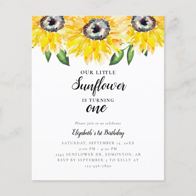 Lámina Primer cumpleaños del pequeño girasol de presupues (Anverso)