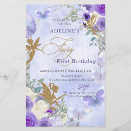 Lámina Primer cumpleaños del producto mariposas púrpura