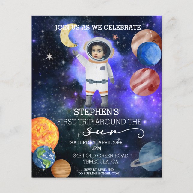 Lámina Primer Cumpleaños Espacio Astronauta Galaxia Plane (Anverso)