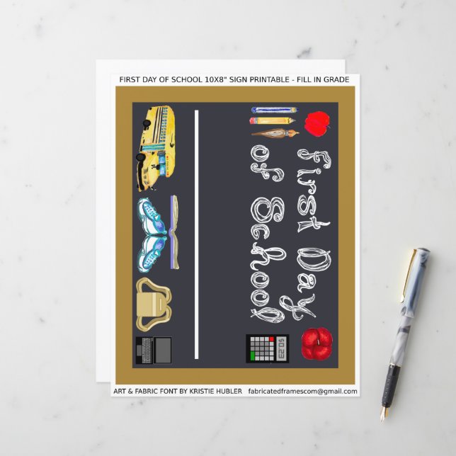 Lámina Primer día de escuela 10x8" Rótulo de papel (Anverso/Reverso In Situ)