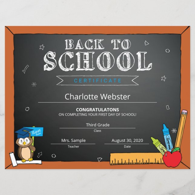 Lámina Primer día negro de Rótulo preescolar de vuelta a  (Anverso)