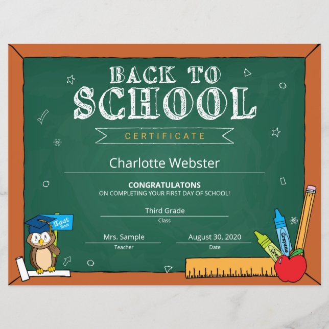 Lámina Primer día verde del Rótulo preescolar de vuelta a (Anverso)