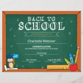 Lámina Primer día verde del Rótulo preescolar de vuelta a