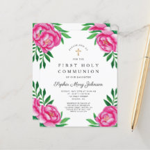 Primera Comunión de Peonías Florales en Acuarela E