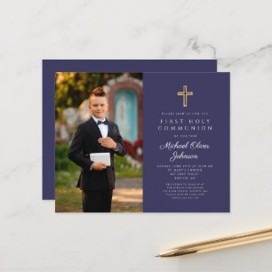 Lámina Primera comunión del niño con foto de la cruz azul