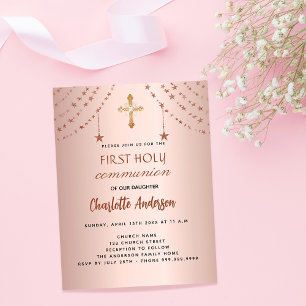 Lámina Primera comunión rosa de estrellas de oro invitaci