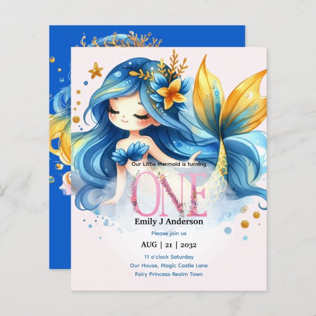 Lámina Primera Sirena Cumpleaños Fairytale Cumpleaños (Anverso / Reverso)