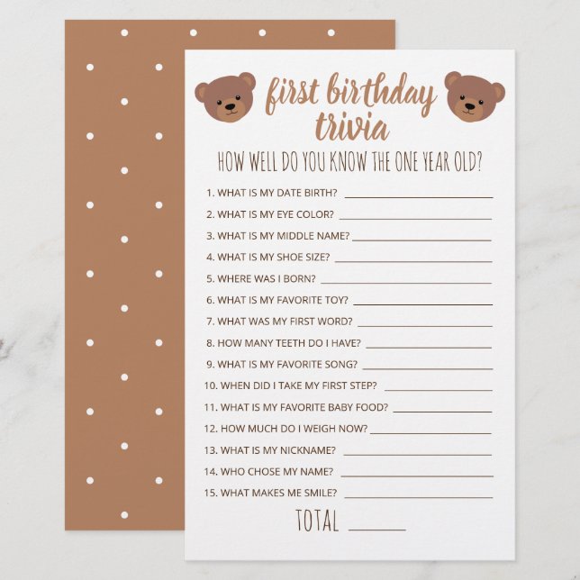 Lámina Primera Trivia de Cumpleaños Cuán Bien Conoce El J (Anverso / Reverso)