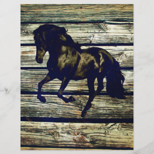 Lámina Primitive BarnWood Caballo de Stallion negro ecues