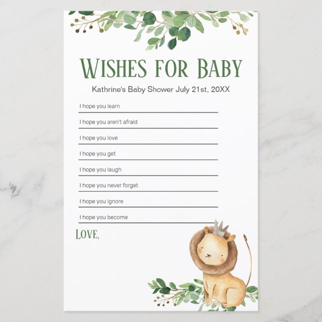 Lámina Prince Lion Greenery Floral Wiers for Baby (Anverso)