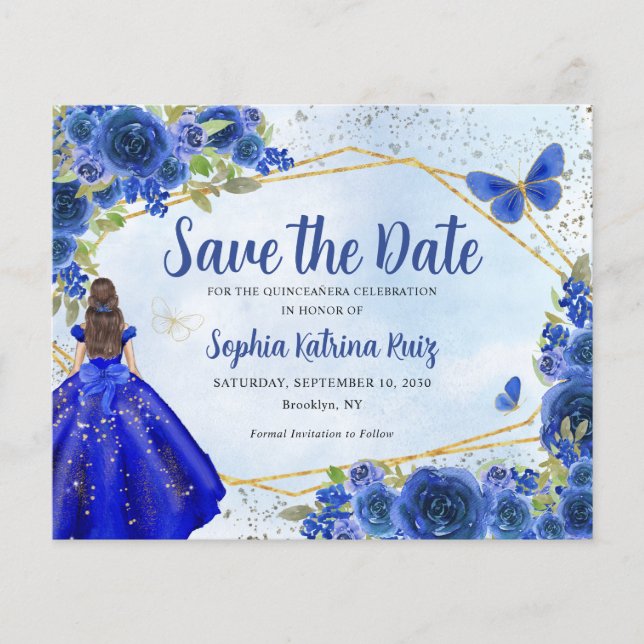 Lámina Princesa Azul de presupuesto Quinceañera Guardar f (Anverso)