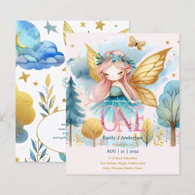 Lámina Princesa de hadas Primer cumpleaños ONE Pink Fairy (Anverso / Reverso)