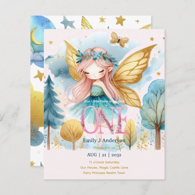 Lámina Princesa de hadas Primer cumpleaños ONE Pink Fairy (Anverso / Reverso)