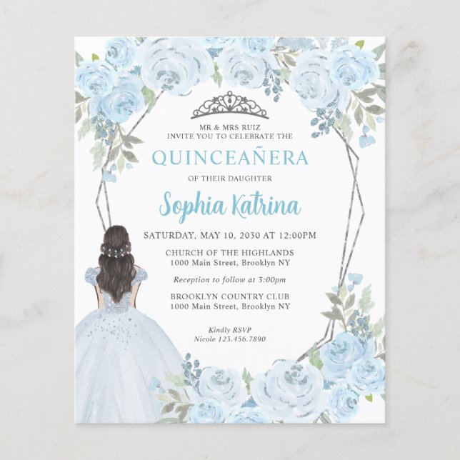 Lámina Princesa Floral Azul Gris Azul Luz Presupuestaria (Anverso)