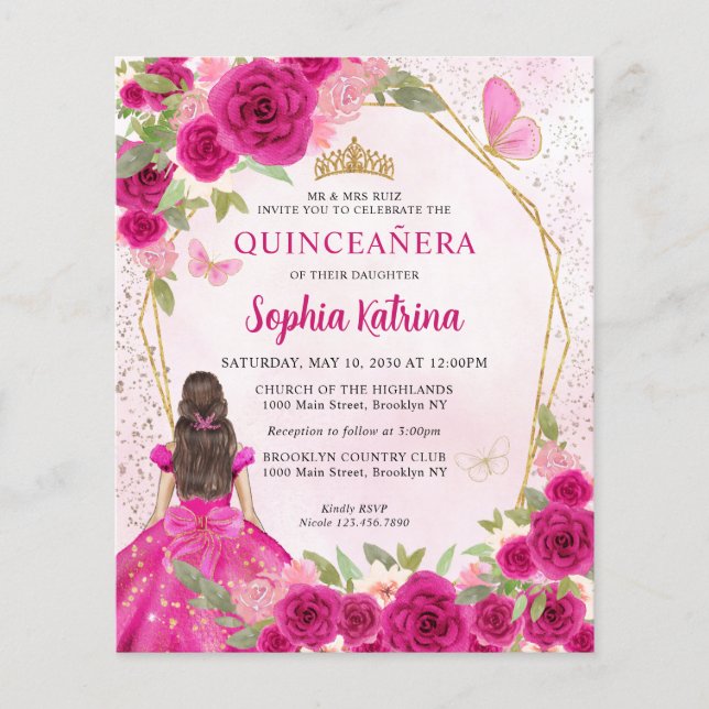 Lámina Princesa floral de oro magenta de presupuesto Quin (Anverso)
