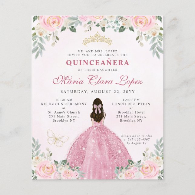 Lámina Princesa Floral de oro rosado Quinceañera (Anverso)