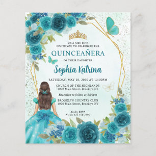 Lámina Princesa Floral de oro verde Verde azulada de pres