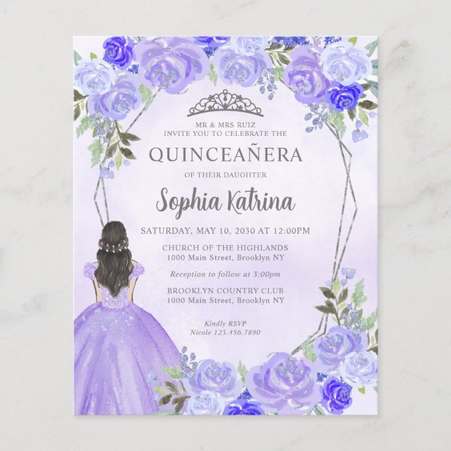 Lámina Princesa Floral de Plata Púrpura Presupuestaria Qu (Anverso)