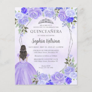 Lámina Princesa Floral de Plata Púrpura Presupuestaria Qu