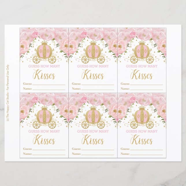 Lámina Princesa Floral Rosa Adivina Cuántos Besos (Anverso)