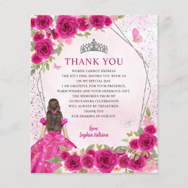 Lámina Princesa Floral Rosa Presupuestaria Quinceañera Gr (Anverso)