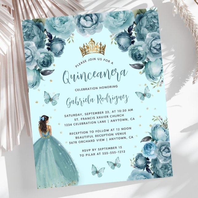 Lámina Princesa Floral Turquesa Presupuestaria Quinceañer (Subido por el creador)