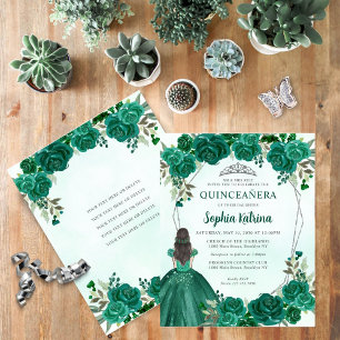 Lámina Princesa Floral Verde Esmeralda Quinceañera