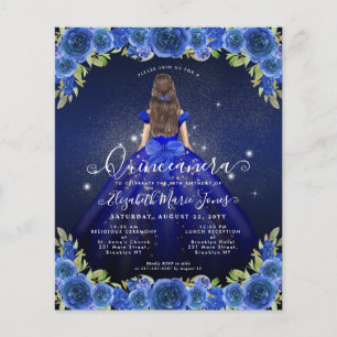 Lámina Princesa Quinceanera de oro azul floral real
