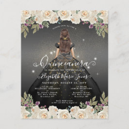 Lámina Princesa Quinceanera de oro gris negro floral