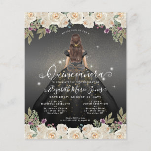 Lámina Princesa Quinceanera de oro gris negro floral