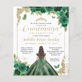 Lámina Princesa Quinceañera de oro verde esmeralda