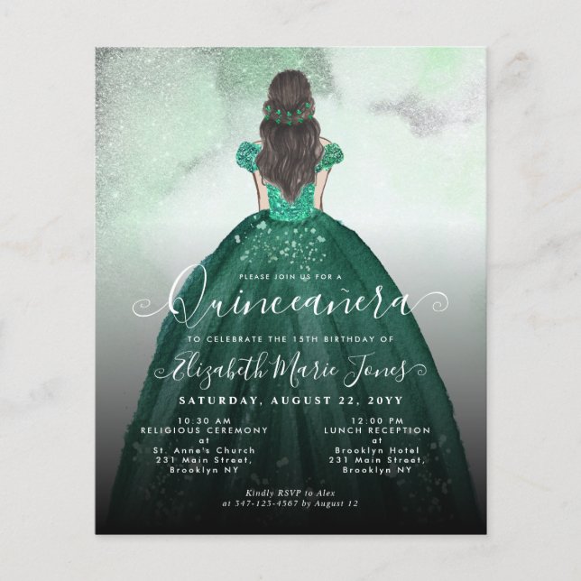 Lámina Princesa Quinceañera verde verde de esmeralda (Anverso)
