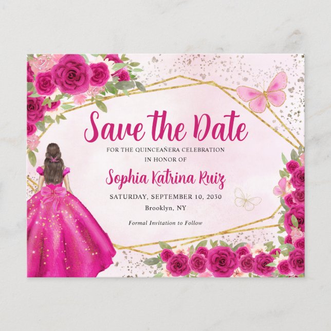 Lámina Princesa rosa de presupuesto Quinceañera Guardar f (Anverso)