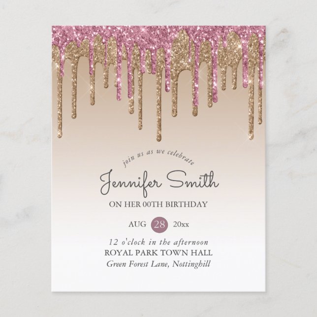 Lámina Princesa ROSA PINK GOLD Drip Purpurina CUALQUIER C (Anverso)