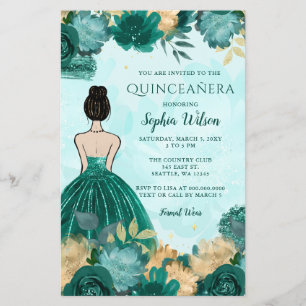 Lámina Princesa Verde azulada de oro turquesa Quinceañera