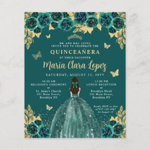 Lámina Princesa verde esmeralda floral presupuestal Quinc