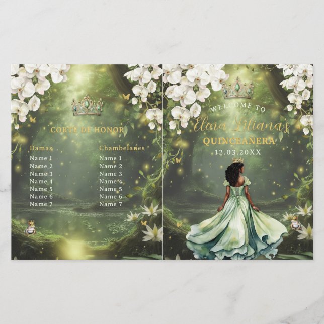 Lámina Princess and Frog Sage Green Quinceanera Program (Anverso)
