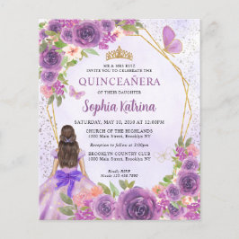 Lámina Príncipes florales de oro púrpura Quinceañera