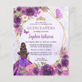Lámina Príncipes florales de oro púrpura Quinceañera