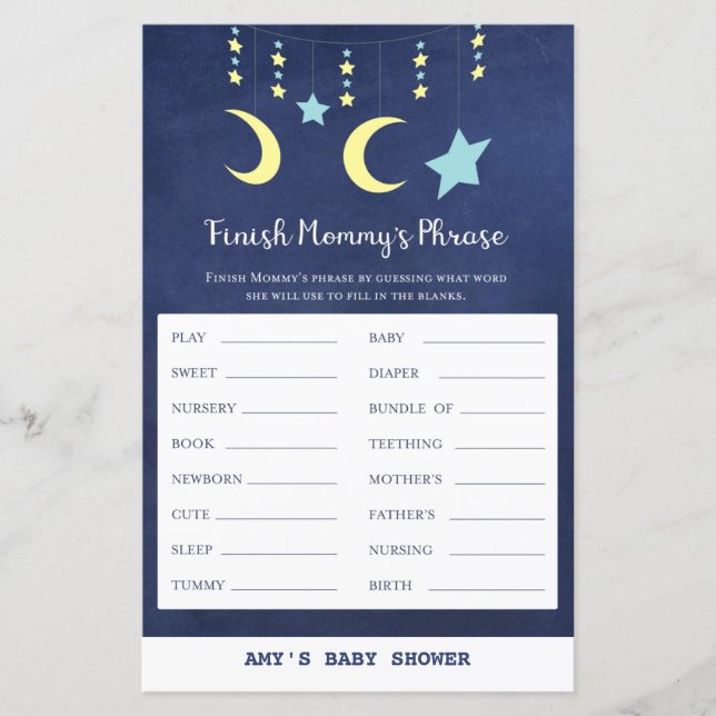 Lámina PRINT Twinkle Twinkle Moon Stars Juego de Baby Sho (Anverso)