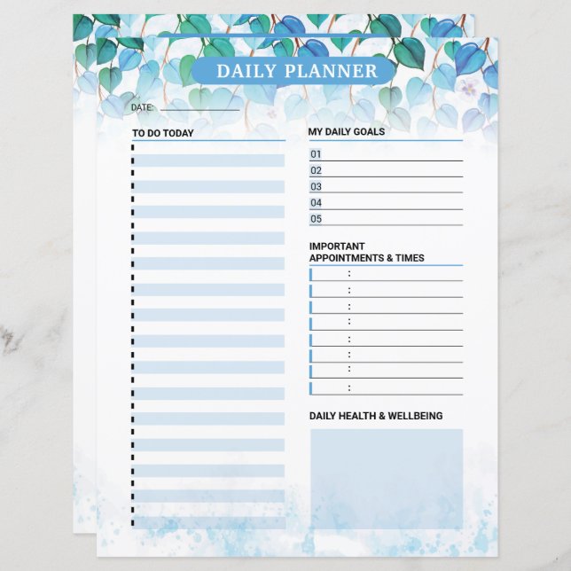 Lámina Printable Daily Planner Template (Anverso / Reverso)