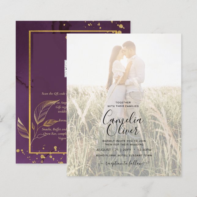 Lámina PROFUNDO PURPLE GOLD DEJA Invitación a la boda (Anverso / Reverso)