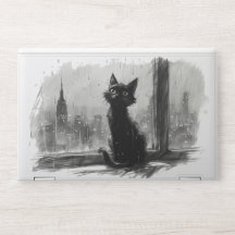 Día de lluvia de gato negro artístico en la laptop