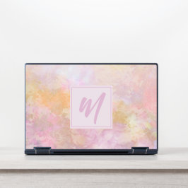 Lámina Protectora Para Portátil HP Flores Pastel con Monograma de Letra Script Chic