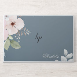 Lámina Protectora Para Portátil HP Monograma floral de color rosa y gris